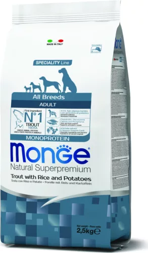 Monge Dog Speciality Line All Breeds Pisztráng, rizs & burgonya - Adult 2,5 kg 
