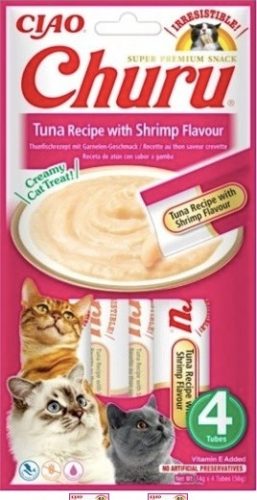 Inaba Cat Ciao Churu krémes macskaeledel - tonhal, garnélarák 4 x 14 g