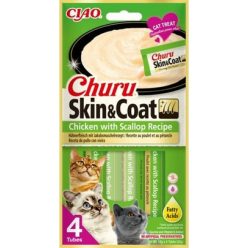 Inaba Cat Ciao Churu Skin & Coat krémes macskaeledel - csirke, fésűkagyló 4 x 14 g   Inaba Cat Ciao Churu Skin & Coat krémes macskaeledel - csirke, fésűkagyló 4 x 14 g