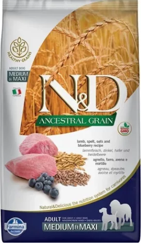 N&D Dog Ancestral Grain bárány, tönköly, zab & áfonya adult medium & maxi 12 kg