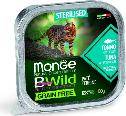 Monge BWild Grain Free Cat Sterilised Tonhal és zöldségek 100 g 
