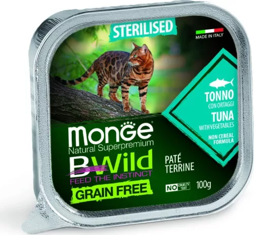 Monge BWild Grain Free Cat Sterilised Tonhal és zöldségek 100 g  KARTON - 4 db