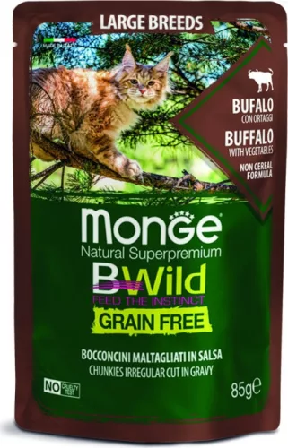 Monge BWild Grain Free Cat Large breeds - Bölény és zöldségek Nagytestű macskáknak 85 g 