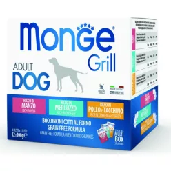   Monge Dog Grill MULTIBOX ADULT marha-tőkehal-csirke/pulyka 12 x 100 g 